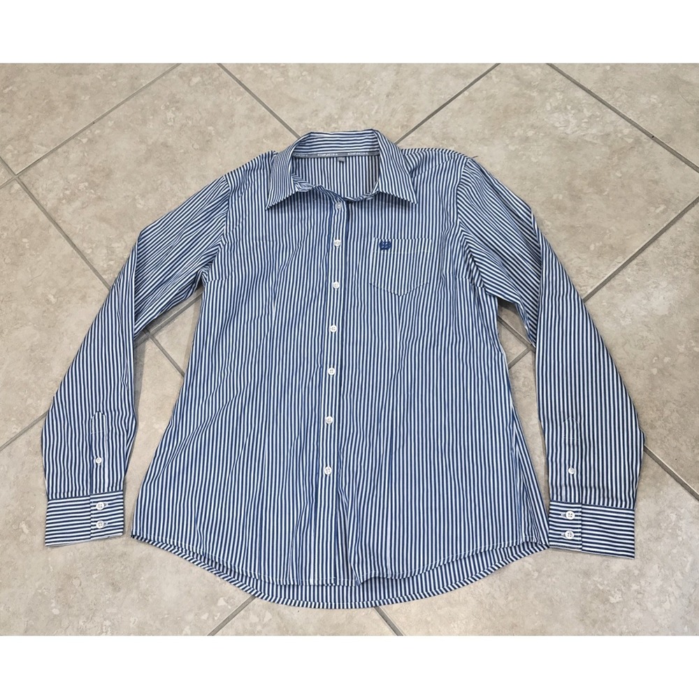 Cinch Western Shirt Ladie XL Blue Stripe Long Sleeve Cowboy Button Up Work Rodeo